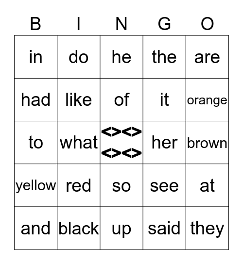 SIGHT WORDS Bingo Card