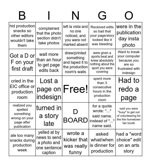 La Vista Bingo Card