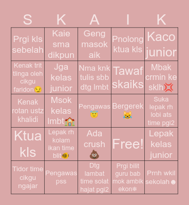 SKAIKS VERSION Bingo Card