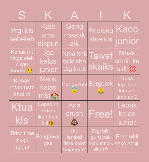 SKAIKS VERSION Bingo Card