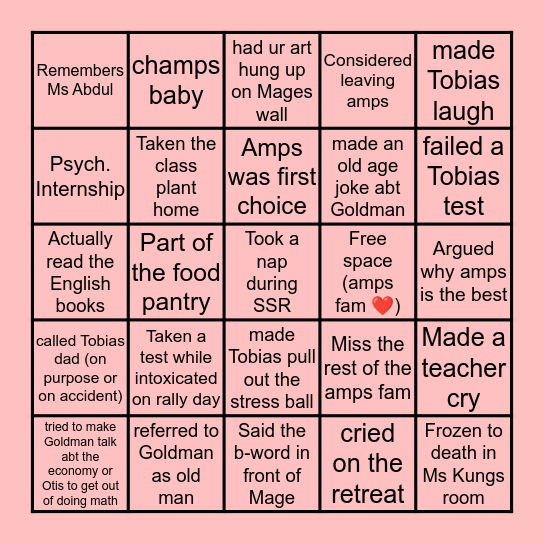 AMPS FAM BINGO ! Bingo Card