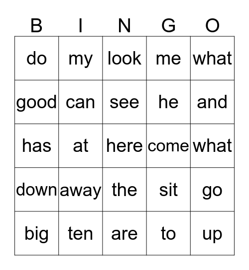 Sight words Bingo Card