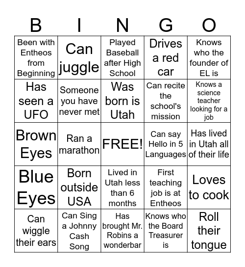 Entheos BINGO Card