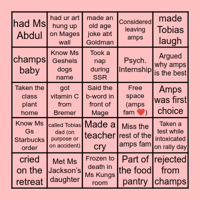 AMPS FAM BINGO ! Bingo Card