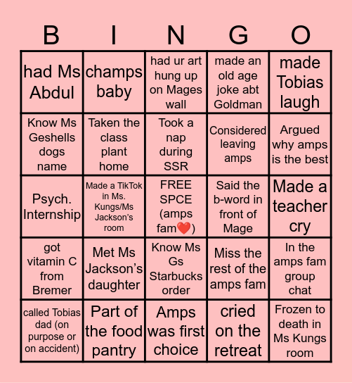 AMPS FAM BINGO ! Bingo Card
