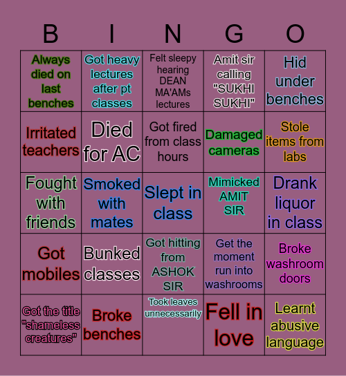 Naryana moods Bingo Card