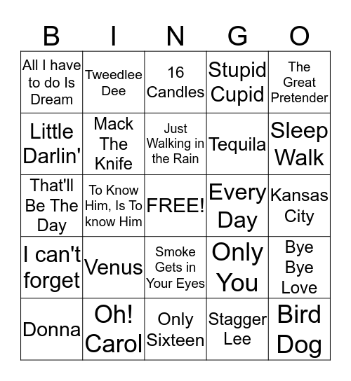 The 50s Bingo Card