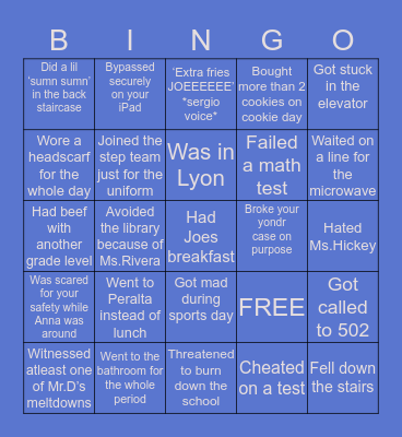 Sjhs Bingo Card