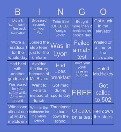 Sjhs Bingo Card