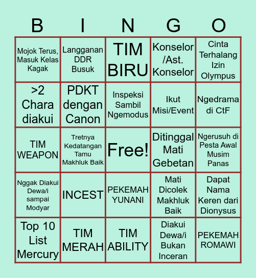 INDOOLYMPIANS Bingo Card