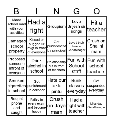 #DAVGANDHINAGAR Bingo Card
