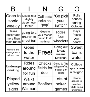 Country Bingo Card