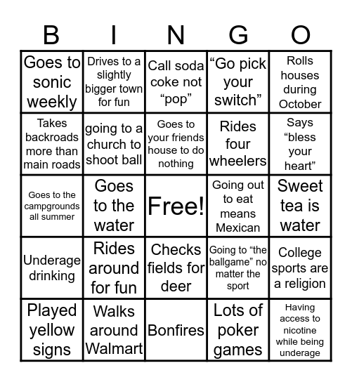 Country Bingo Card