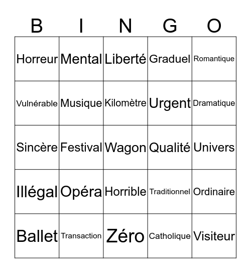 Le Bingo des Mots Apparentés! Bingo Card
