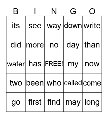 First Grade Sight Words  #3 Bingo Card