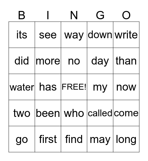First Grade Sight Words  #3 Bingo Card
