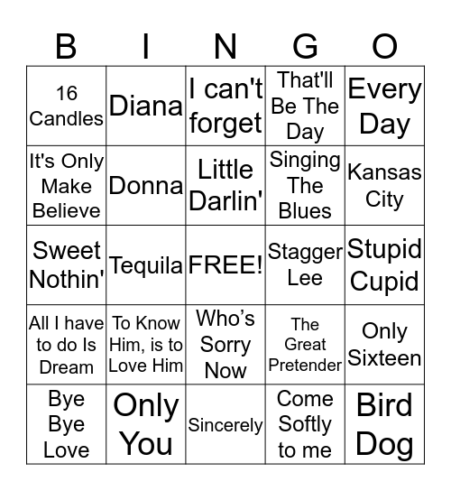 1950's Bingo Card