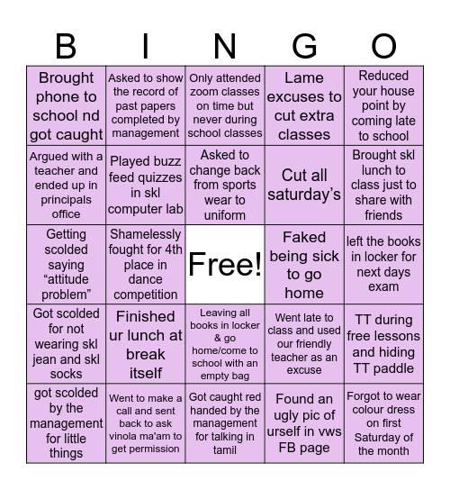 Vikaasa World School Bingo Card