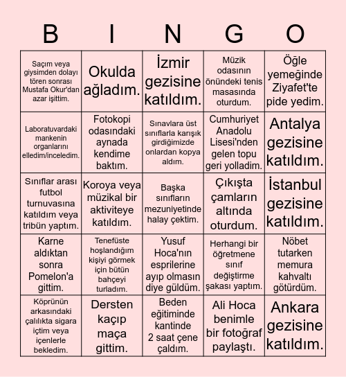 MİLAS ANADOLU LİSESİ Bingo Card