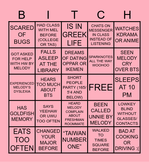 MELODY BINGOOOOO Bingo Card