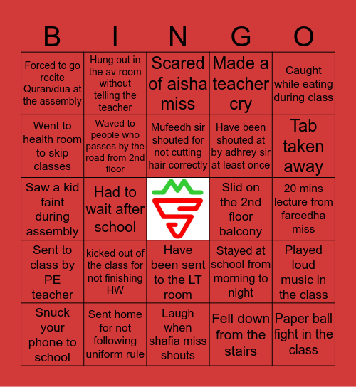 MaradhooSchool EDITION Bingo Card