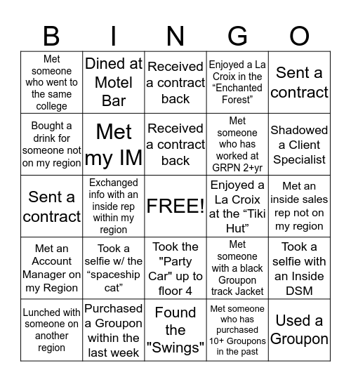 While in Chicago, I.......  Bingo Card