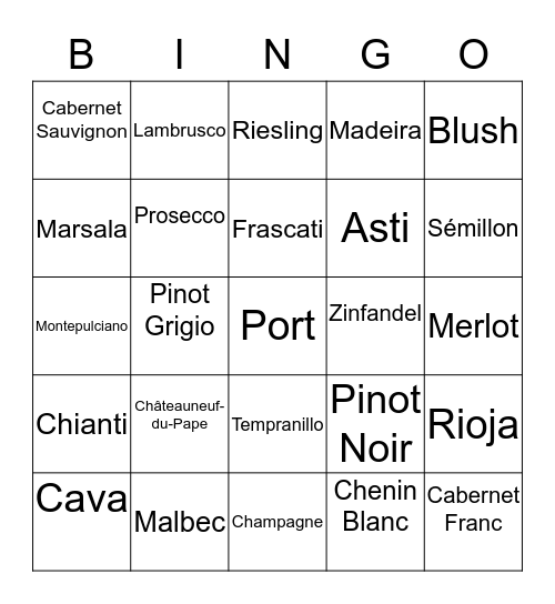 Your Face or Wine Bingo? Bingo Card