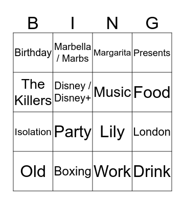 Lilys Birthday Bingo Card