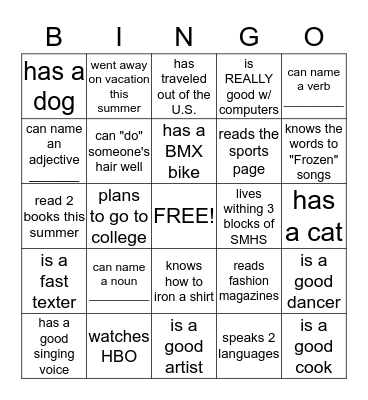 Getting to Know You Bingo Find Someone Who... Bingo Card