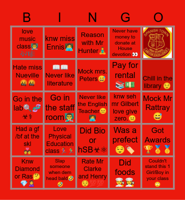 Spanish town High School Bingo Card