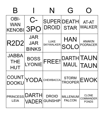 STAR WARS Bingo Card