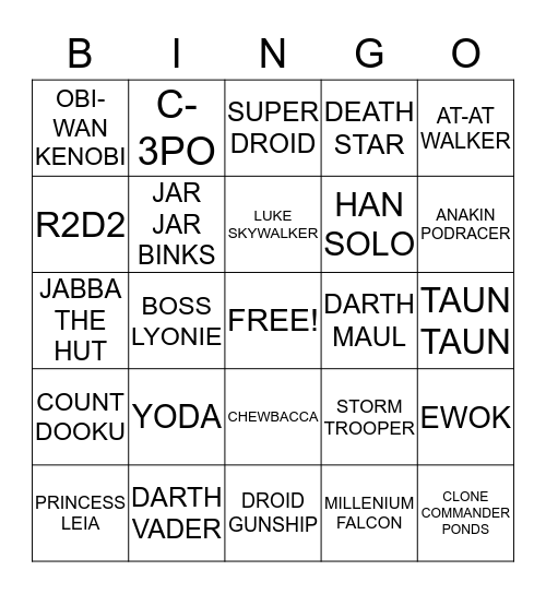 STAR WARS Bingo Card