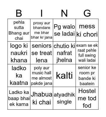 girls hostellers bingo Card
