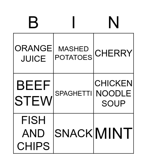 FOOD AND DISHES Bingo Card