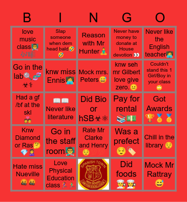 Spanish town High School Bingo Card