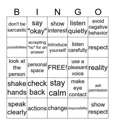 Accepting "No" for an Answer Bingo Card