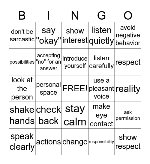 Accepting "No" for an Answer Bingo Card
