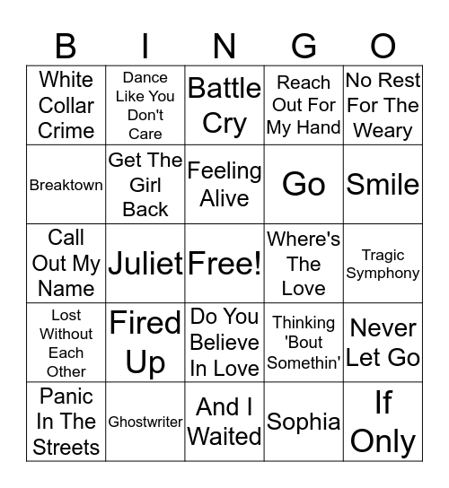 Hanson Bingo Card