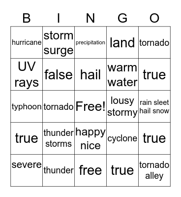 Weather Review Bingo Card
