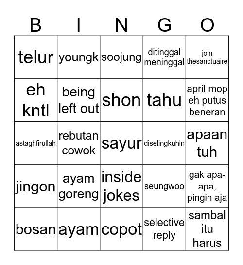 han smith Bingo Card