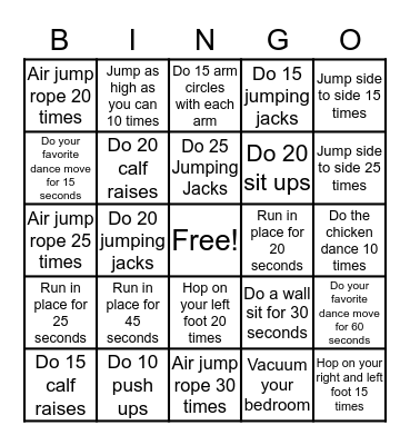 FITNESS BINGO! Bingo Card