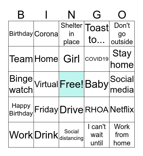 Girls Zoom Night Bingo Card