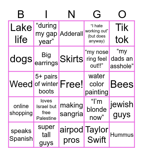 Sloan’s Bingo Card