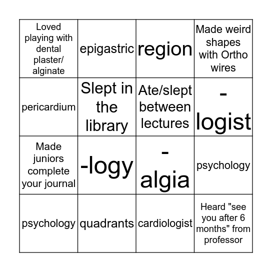 Dental bingo Card