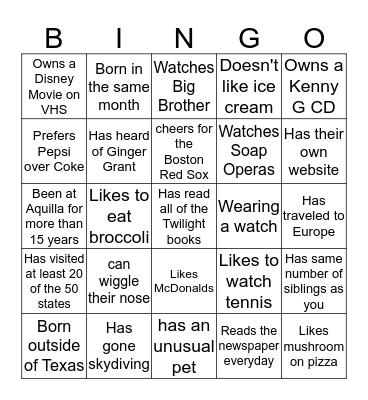 People Bingo Card