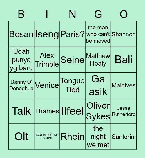 Bingo Chanyeol Bingo Card