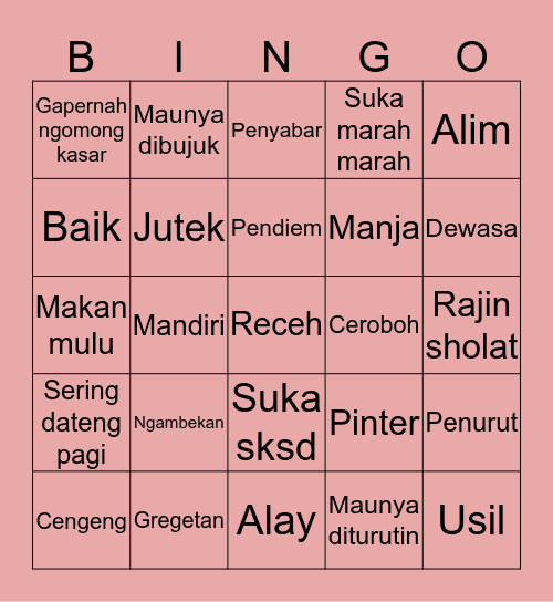 Aulia itu Bingo Card