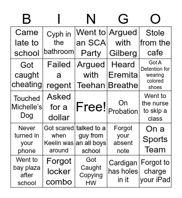 SCA Bingo Card