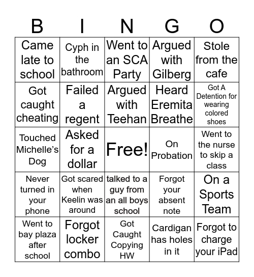 SCA Bingo Card