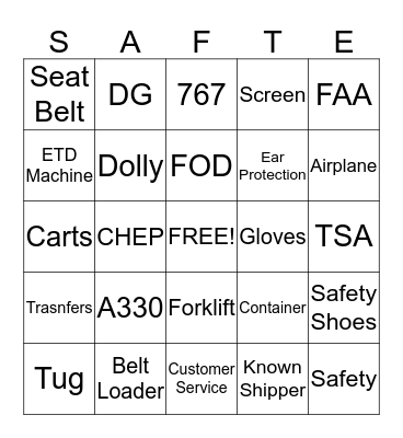 Cargo Safety Bingo Card